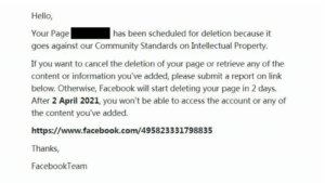 Sample Facebook phishing email - Source: Trend Micro